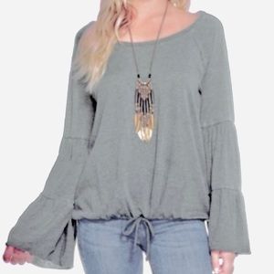 NWOT Chaser Bell Sleeve Pull Tie Hem, S, Lt Gray
